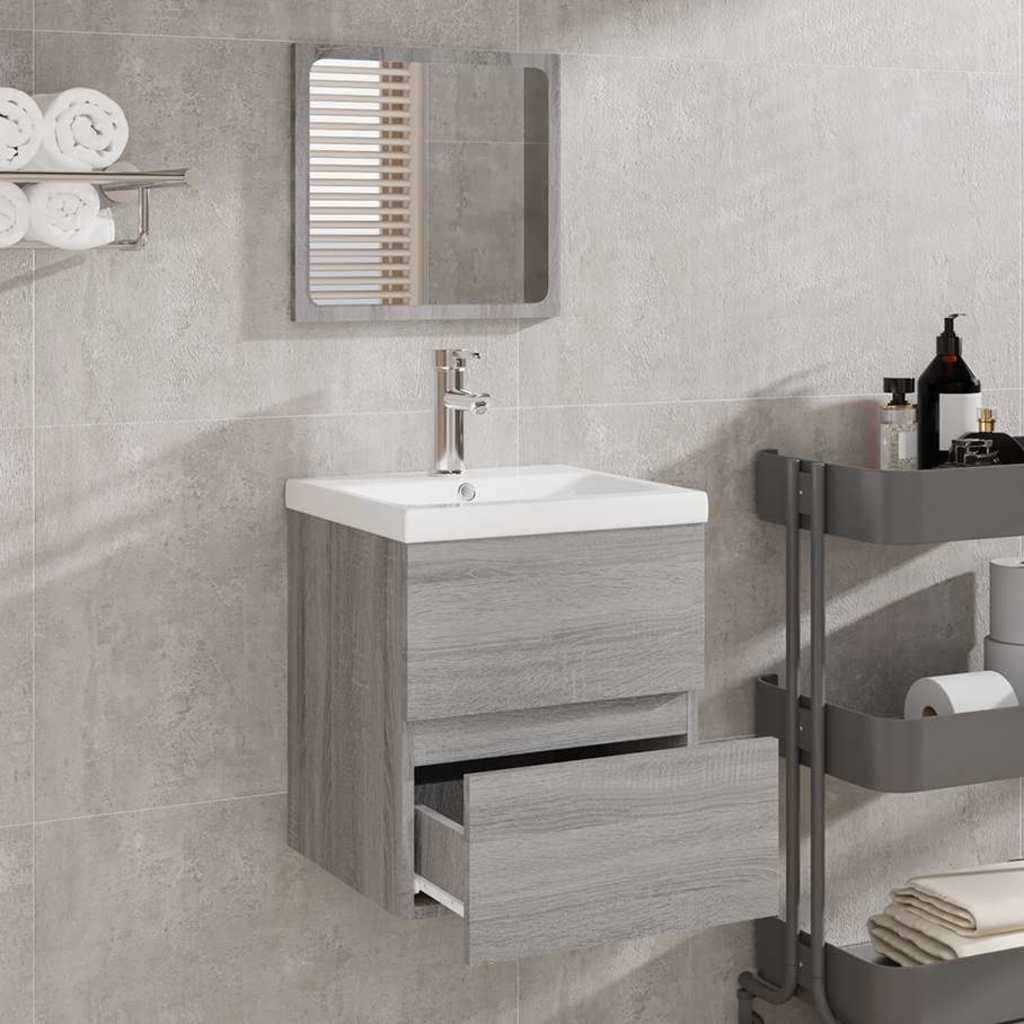 vidaXL Dulap de baie cu oglindă, gri sonoma, lemn prelucrat vidaXL Dulap de baie cu oglindă, gri sonoma, lemn prelucrat