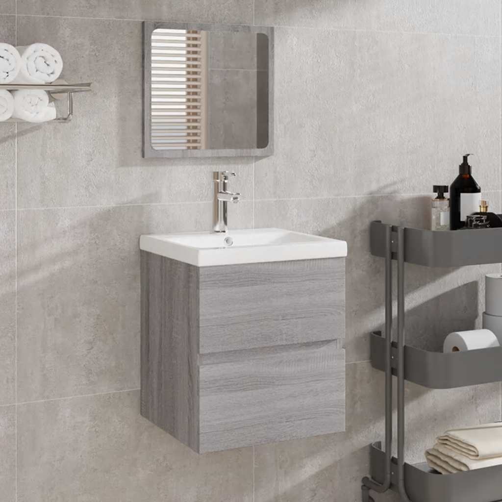 vidaXL Dulap de baie cu oglindă, gri sonoma, lemn prelucrat vidaXL Dulap de baie cu oglindă, gri sonoma, lemn prelucrat