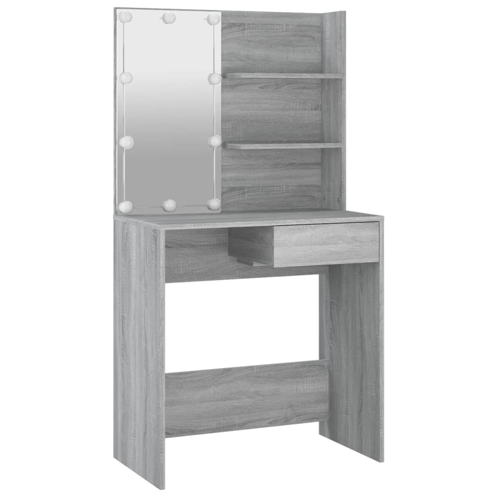 vidaXL Masă de toaletă cu LED, gri sonoma, 74,5x40x141 cm vidaXL Masă de toaletă cu LED, gri sonoma, 74,5x40x141 cm