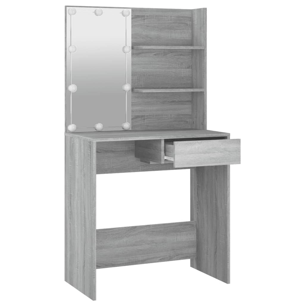 vidaXL Masă de toaletă cu LED, gri sonoma, 74,5x40x141 cm vidaXL Masă de toaletă cu LED, gri sonoma, 74,5x40x141 cm