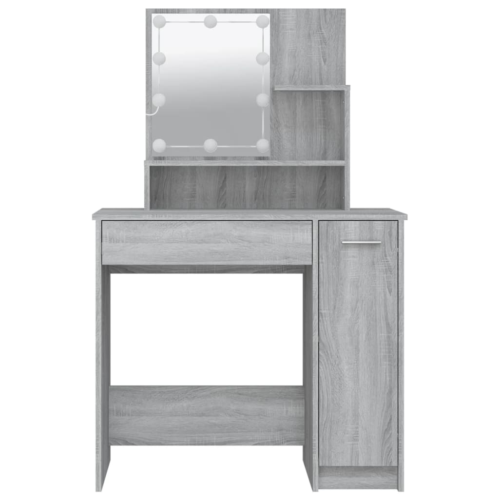 vidaXL Masă de toaletă cu LED, gri sonoma, 86,5x35x136 cm vidaXL Masă de toaletă cu LED, gri sonoma, 86,5x35x136 cm
