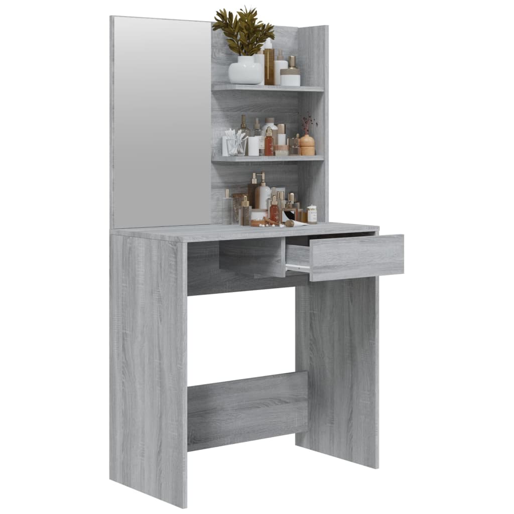 vidaXL Masă de toaletă cu oglindă, gri sonoma, 74,5x40x141 cm vidaXL Masă de toaletă cu oglindă, gri sonoma, 74,5x40x141 cm