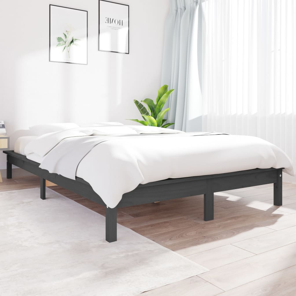 vidaXL Cadru de pat King Size, gri, 150x200 cm, lemn masiv de pin vidaXL Cadru de pat King Size, gri, 150x200 cm, lemn masiv de pin