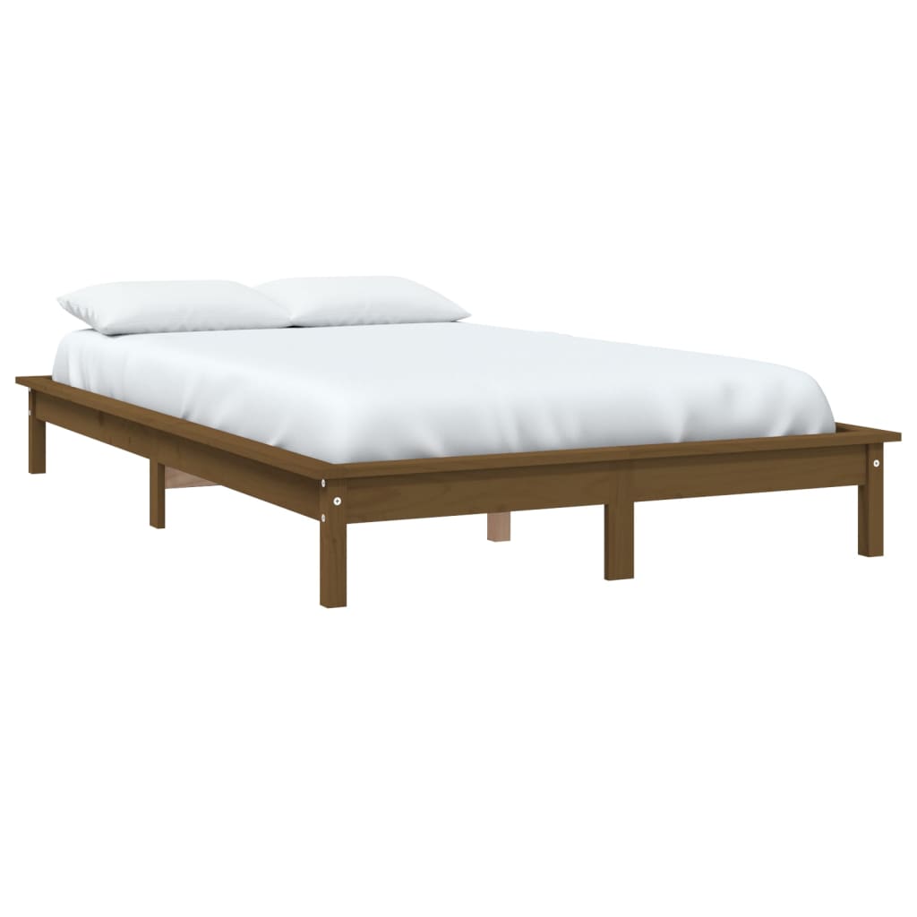 vidaXL Cadru de pat dublu, maro miere, 135x190 cm, lemn masiv de pin