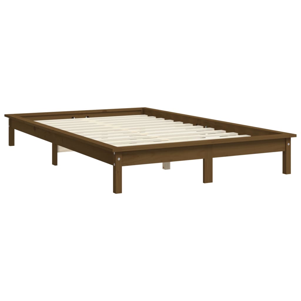 vidaXL Cadru de pat dublu, maro miere, 135x190 cm, lemn masiv de pin