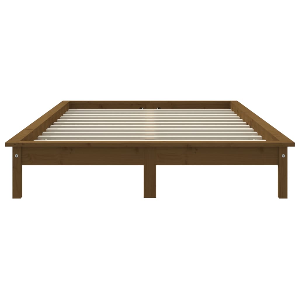 vidaXL Cadru de pat dublu, maro miere, 135x190 cm, lemn masiv de pin