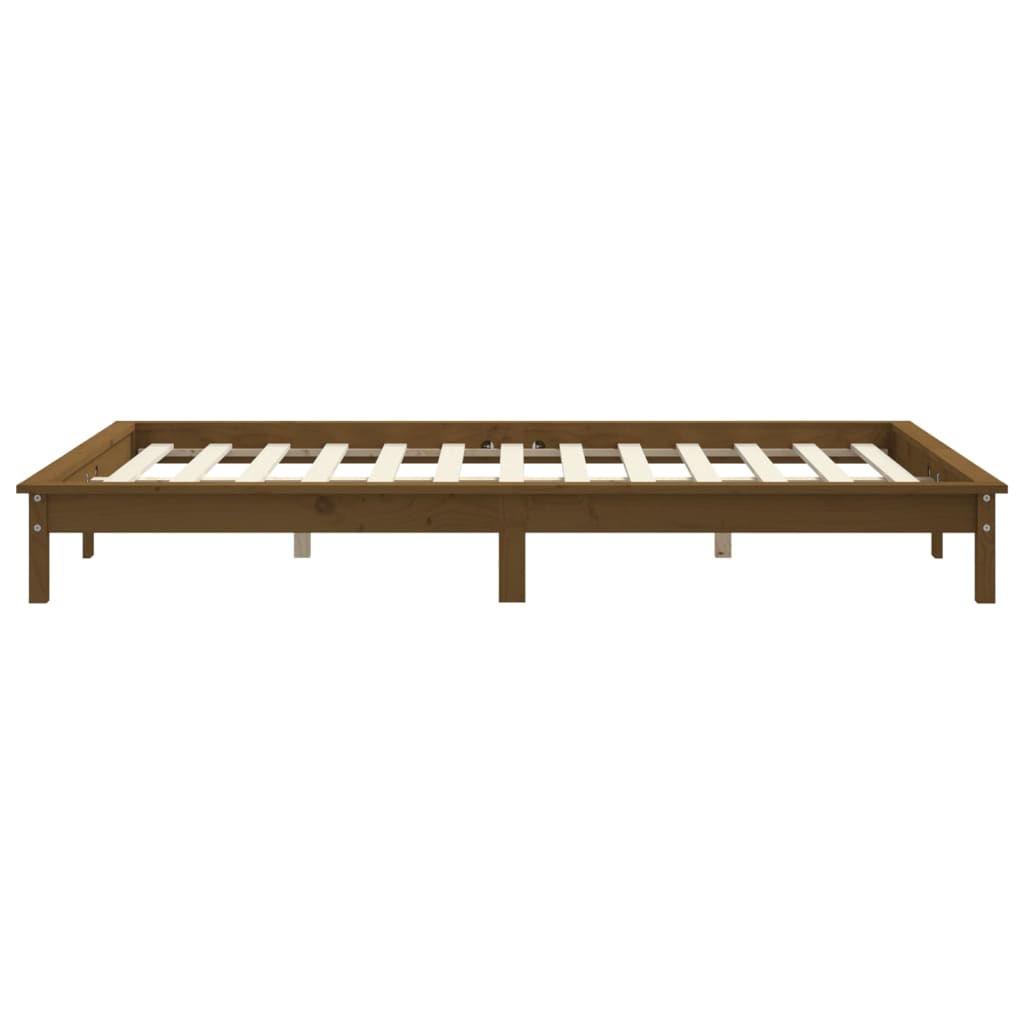 vidaXL Cadru de pat dublu, maro miere, 135x190 cm, lemn masiv de pin