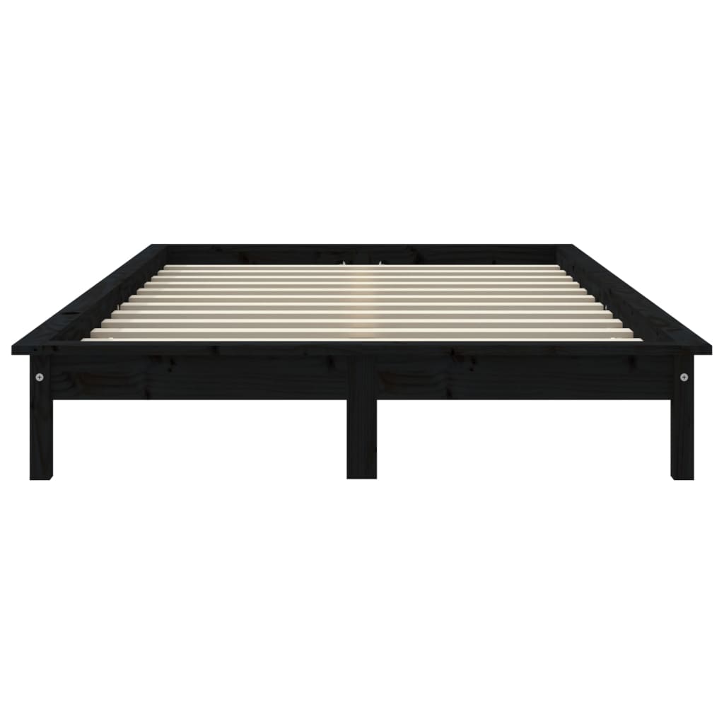 vidaXL Cadru de pat dublu, negru, 135x190 cm, lemn masiv de pin vidaXL Cadru de pat dublu, negru, 135x190 cm, lemn masiv de pin