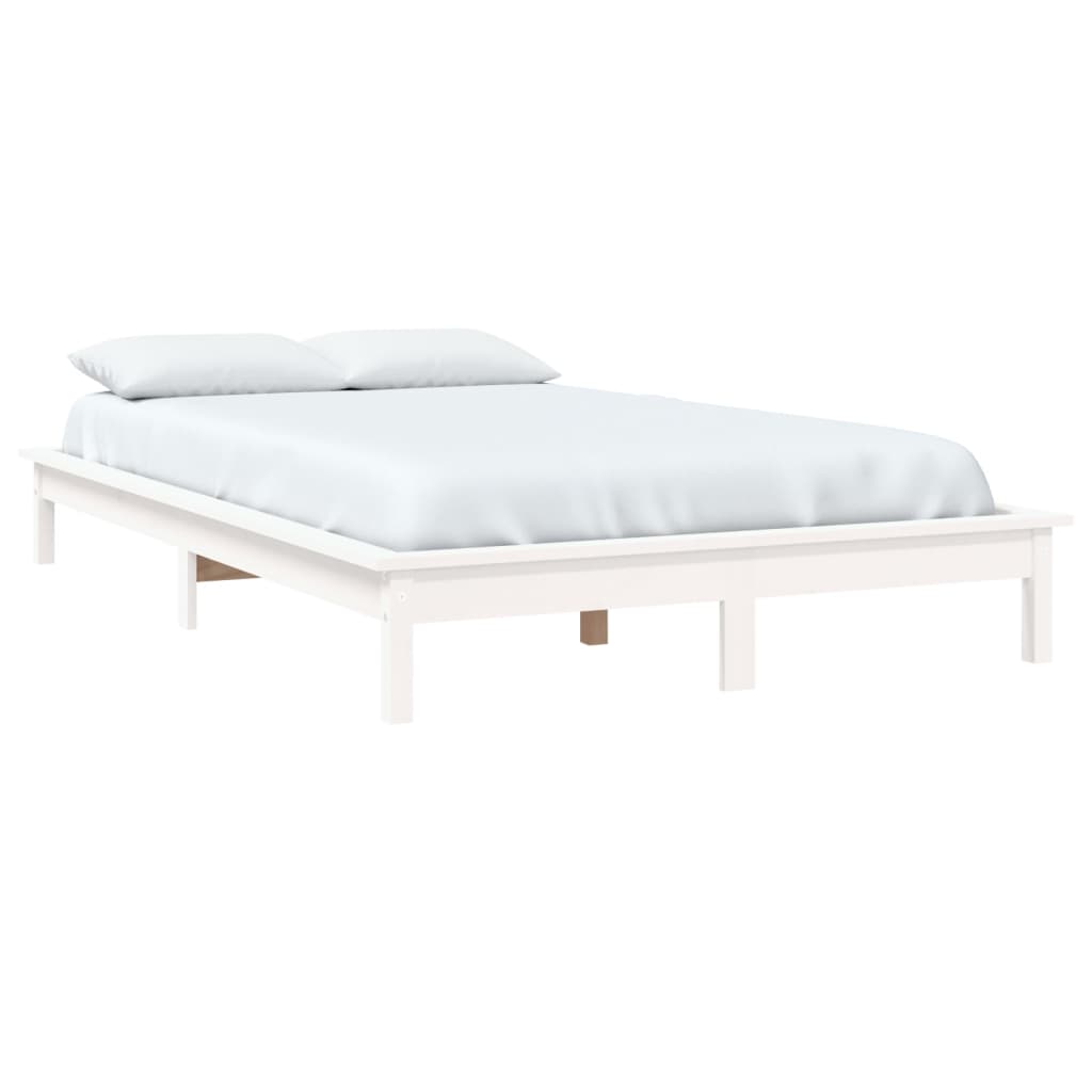 vidaXL Cadru de pat fără saltea, alb, 140x190 cm, lemn masiv de pin