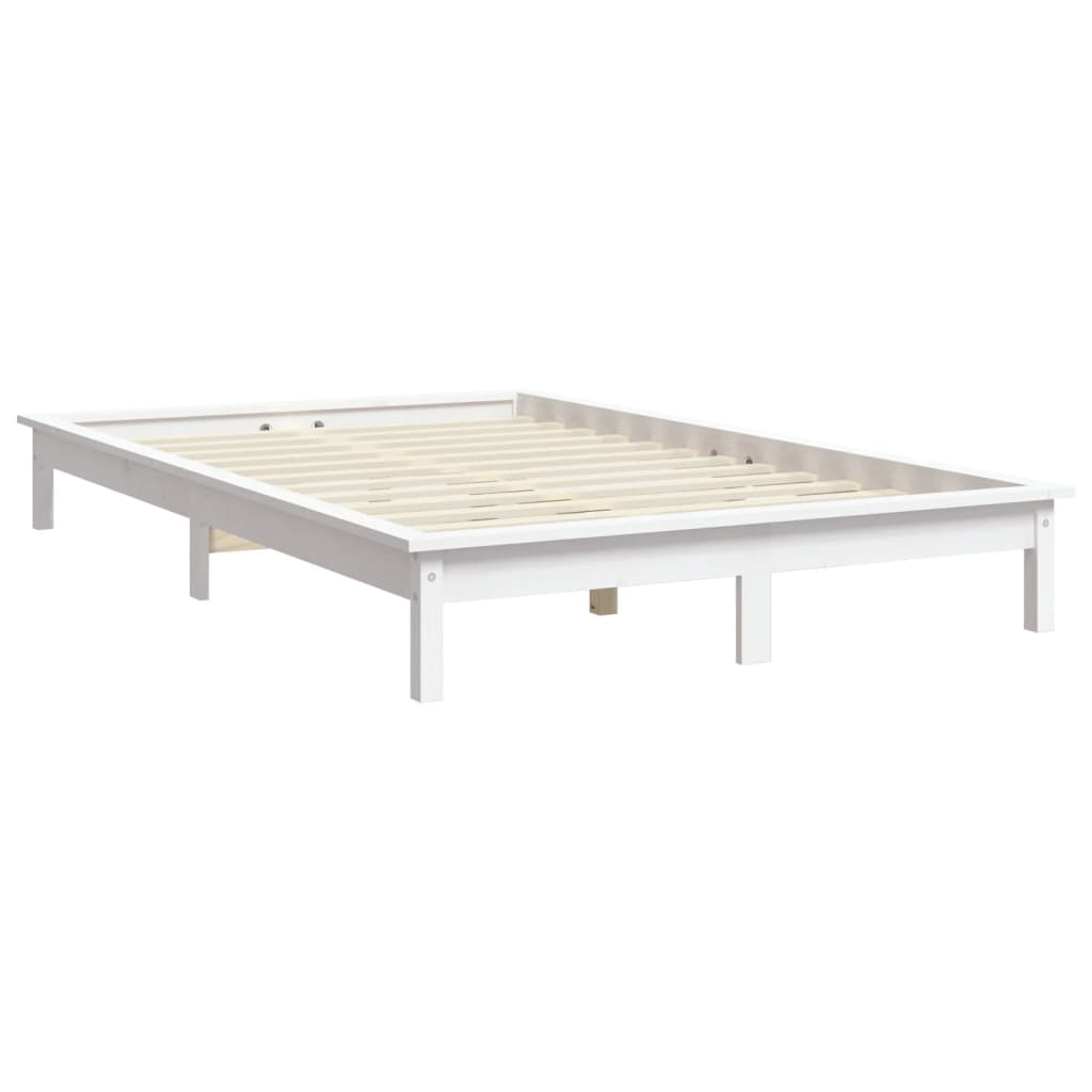 vidaXL Cadru de pat fără saltea, alb, 140x190 cm, lemn masiv de pin
