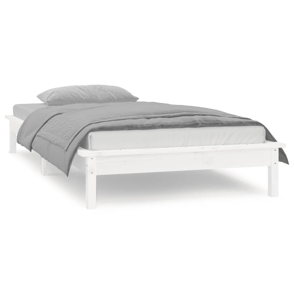 vidaXL Cadru de pat cu LED, alb, 90x200 cm, lemn masiv