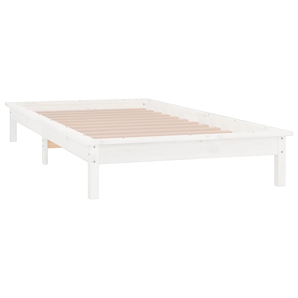 vidaXL Cadru de pat cu LED, alb, 90x200 cm, lemn masiv