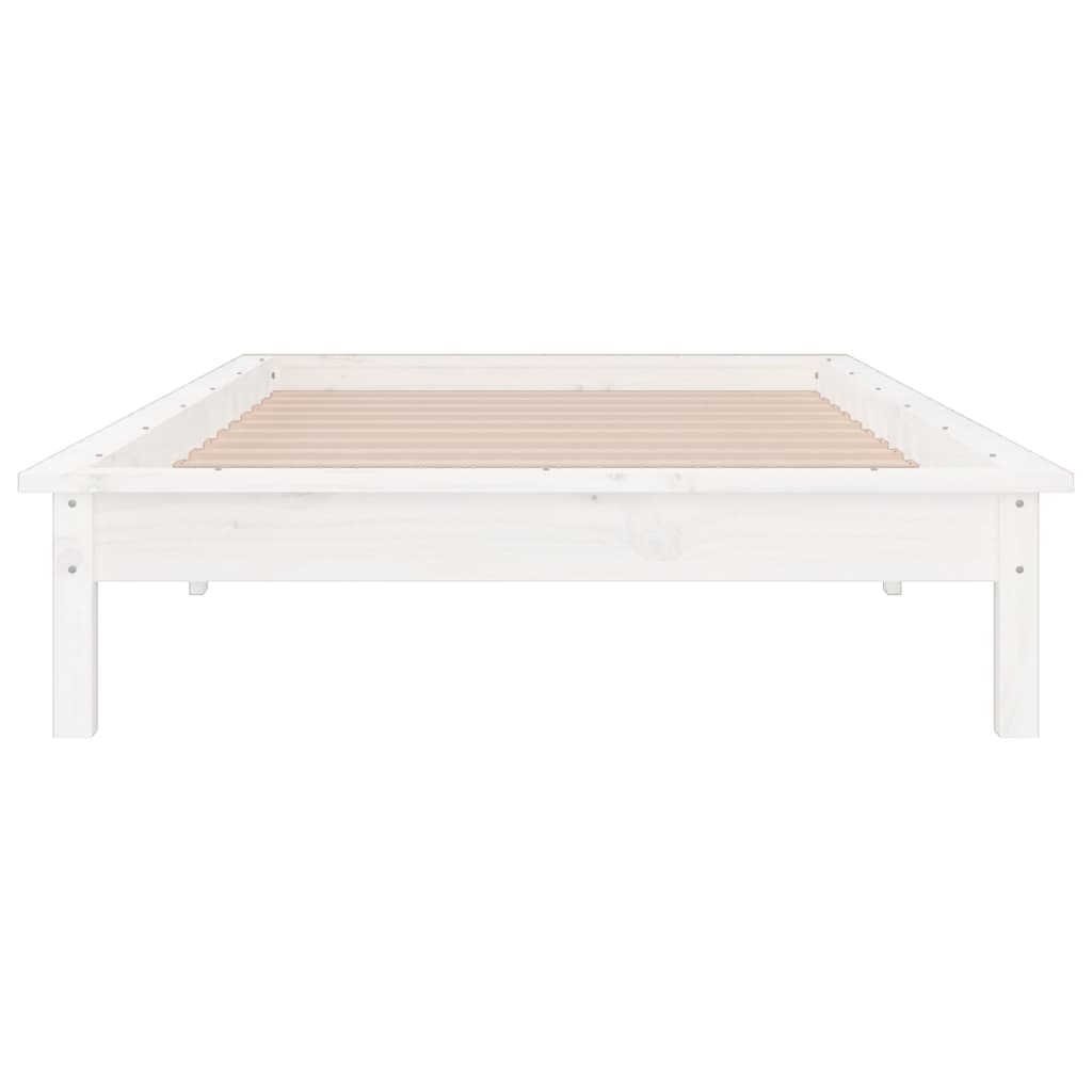 vidaXL Cadru de pat cu LED, alb, 90x200 cm, lemn masiv