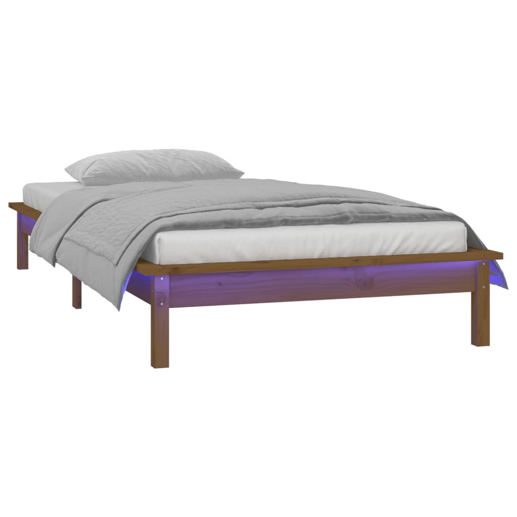 vidaXL Cadru de pat cu LED, maro miere, 90x200 cm, lemn masiv