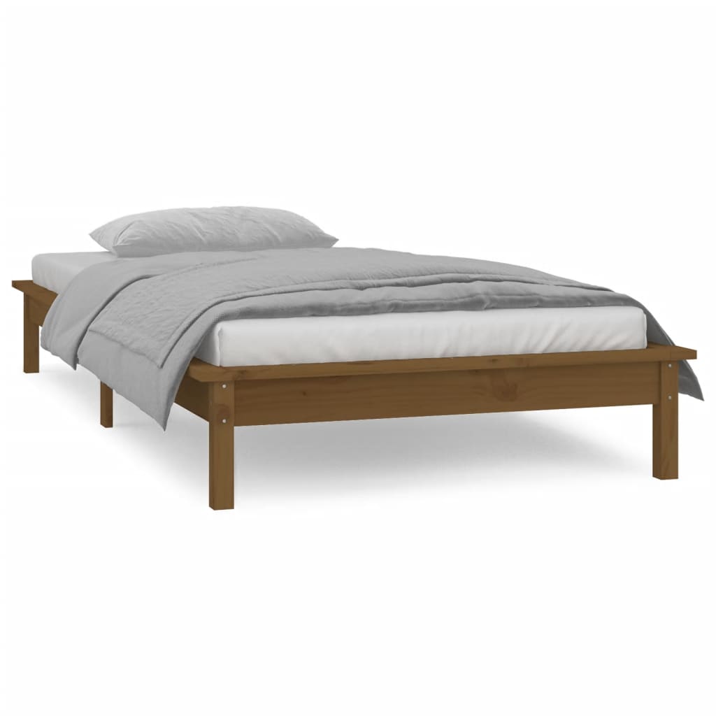 vidaXL Cadru de pat cu LED, maro miere, 90x200 cm, lemn masiv
