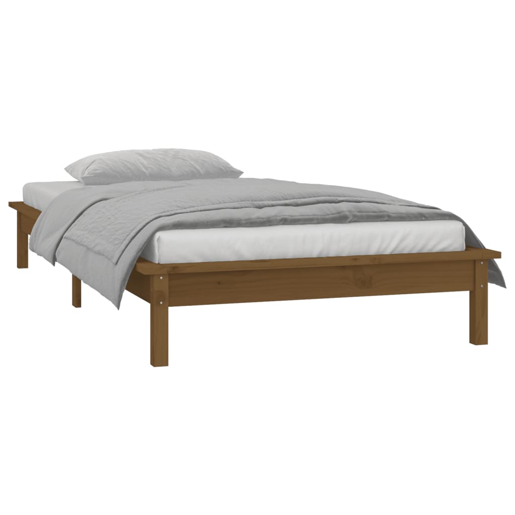 vidaXL Cadru de pat cu LED, maro miere, 90x200 cm, lemn masiv