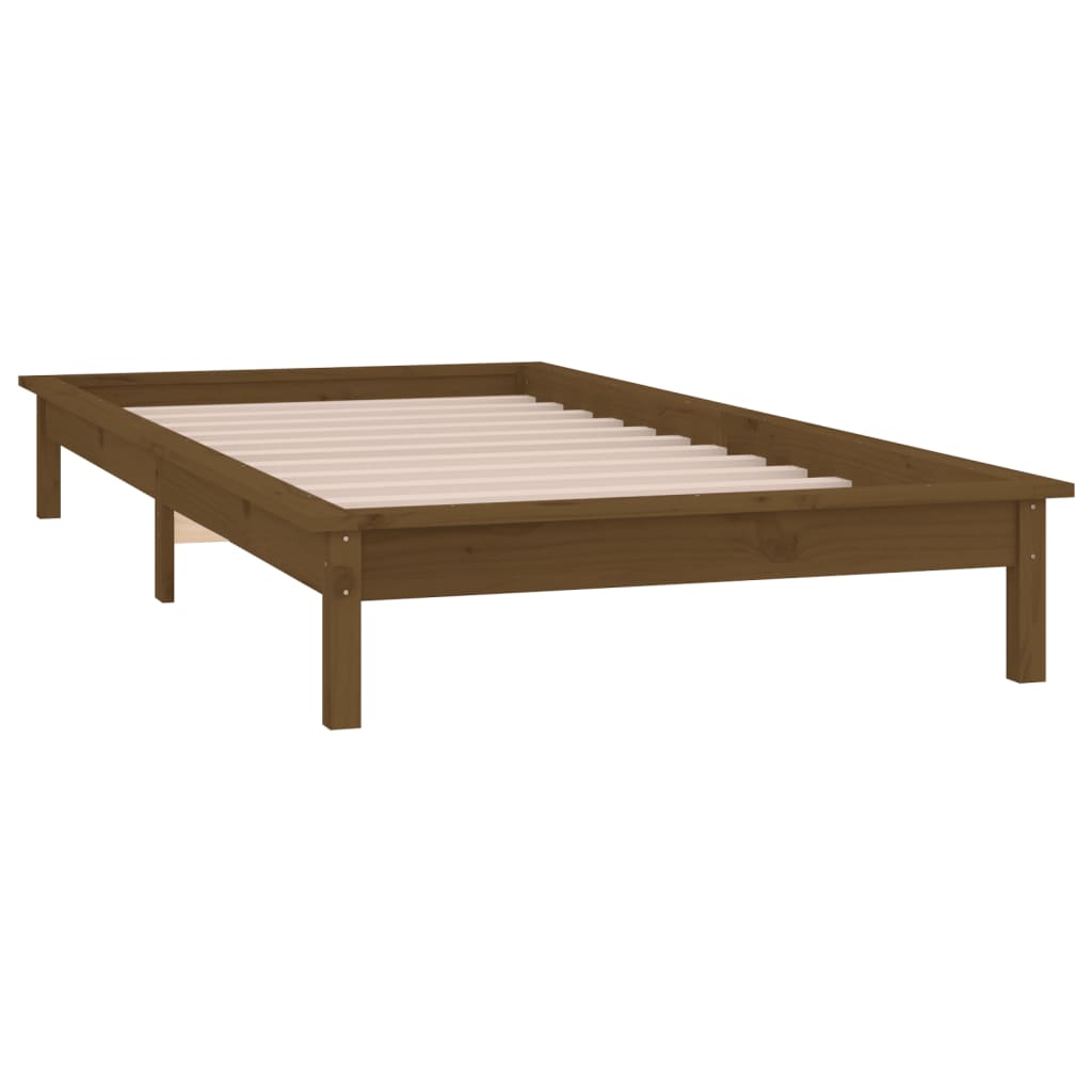 vidaXL Cadru de pat cu LED, maro miere, 90x200 cm, lemn masiv