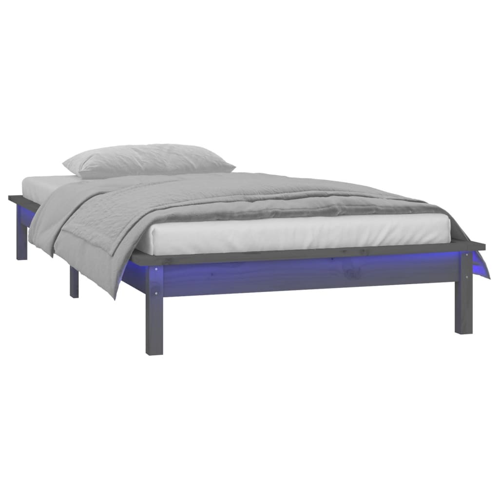 vidaXL Cadru de pat cu LED, gri, 100x200 cm, lemn masiv vidaXL Cadru de pat cu LED, gri, 100x200 cm, lemn masiv