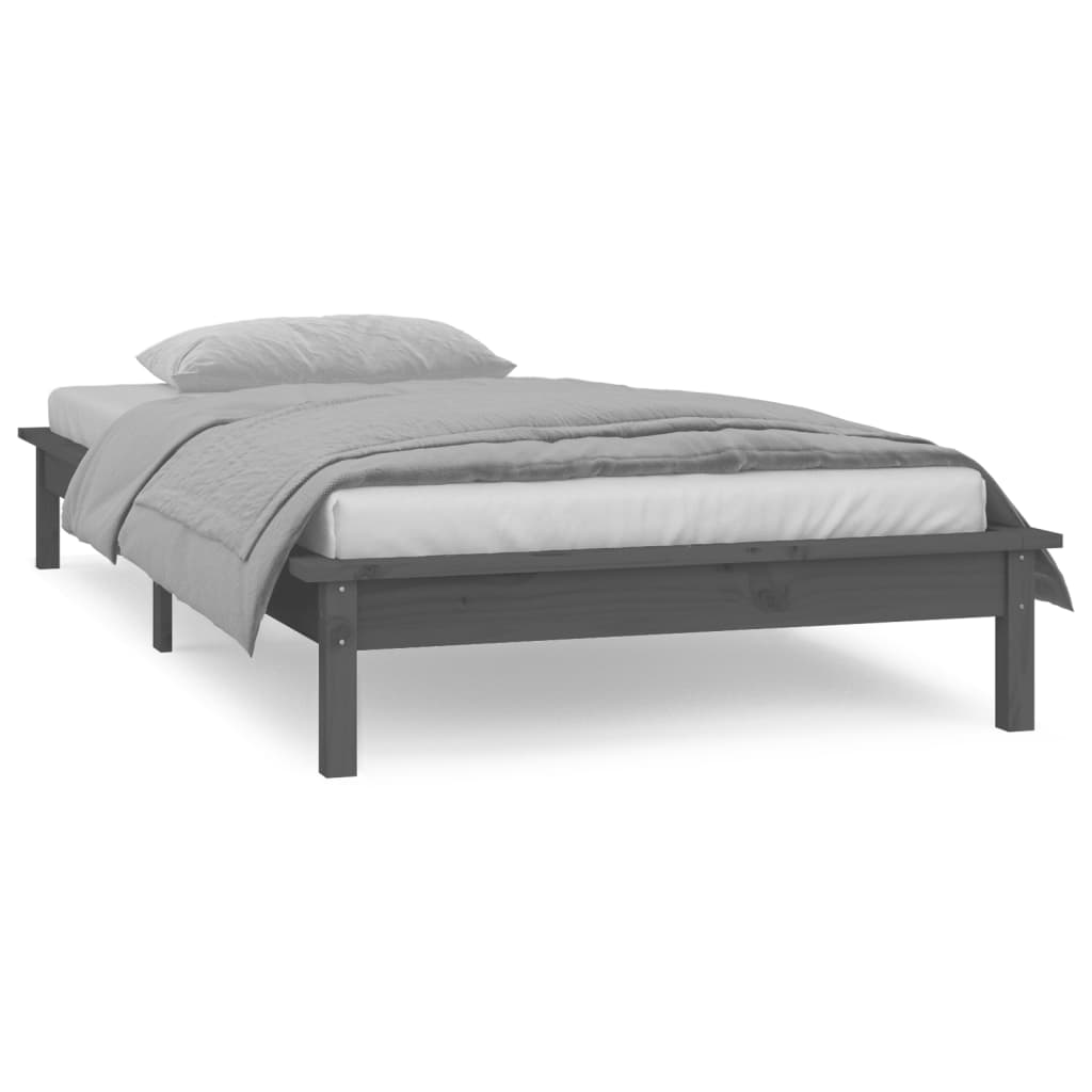 vidaXL Cadru de pat cu LED, gri, 100x200 cm, lemn masiv vidaXL Cadru de pat cu LED, gri, 100x200 cm, lemn masiv