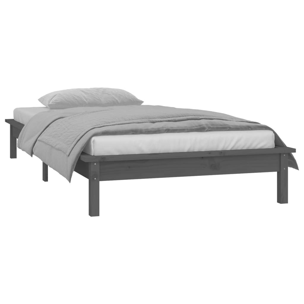 vidaXL Cadru de pat cu LED, gri, 100x200 cm, lemn masiv vidaXL Cadru de pat cu LED, gri, 100x200 cm, lemn masiv