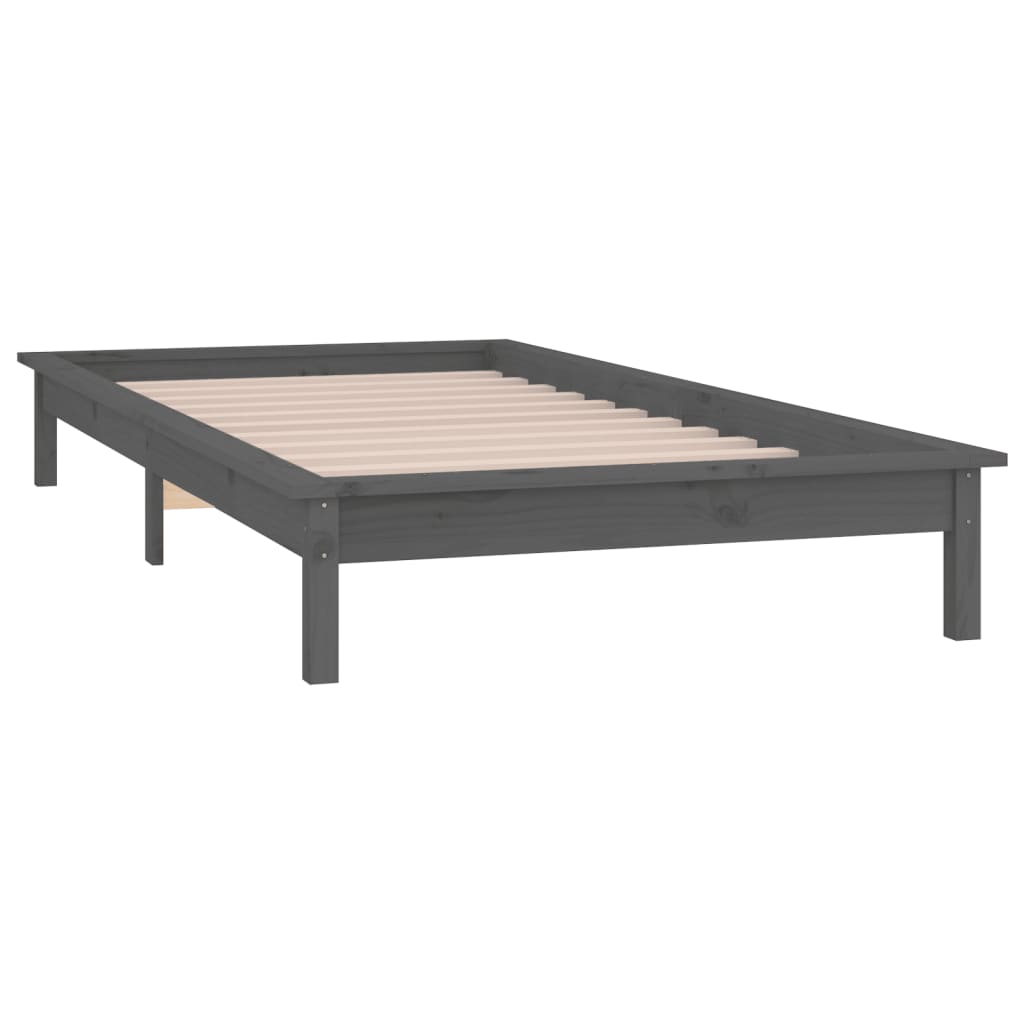 vidaXL Cadru de pat cu LED, gri, 100x200 cm, lemn masiv vidaXL Cadru de pat cu LED, gri, 100x200 cm, lemn masiv