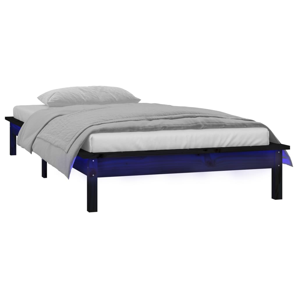 vidaXL Cadru de pat cu LED, negru, 100x200 cm, lemn masiv vidaXL Cadru de pat cu LED, negru, 100x200 cm, lemn masiv