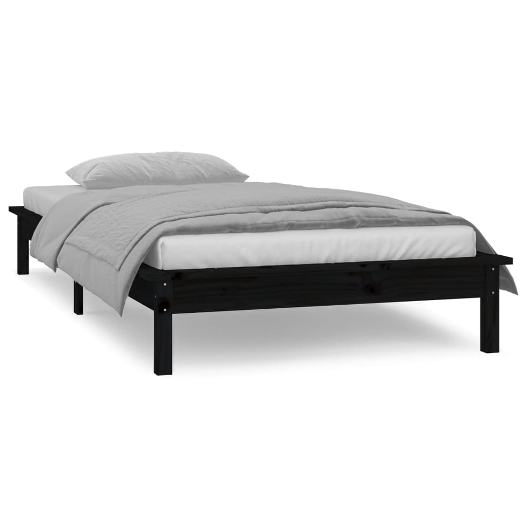 vidaXL Cadru de pat cu LED, negru, 100x200 cm, lemn masiv vidaXL Cadru de pat cu LED, negru, 100x200 cm, lemn masiv