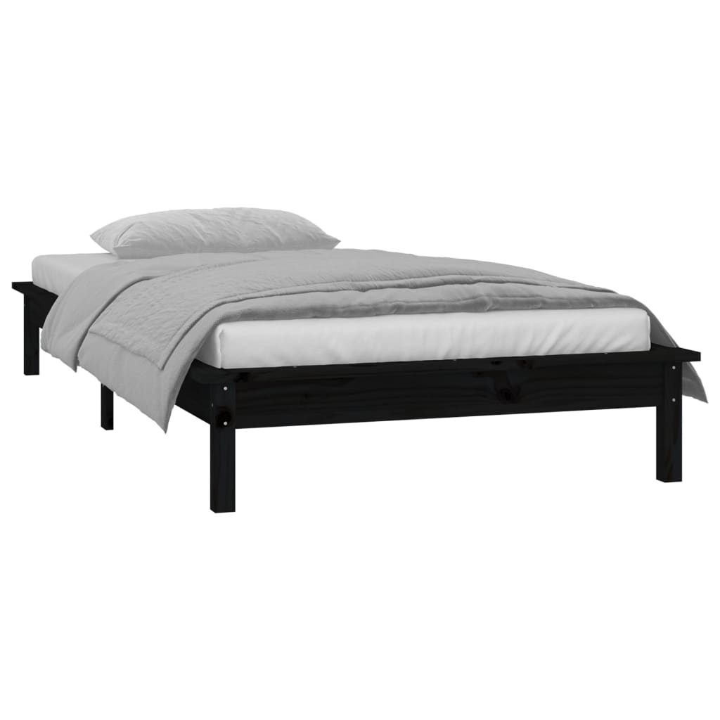 vidaXL Cadru de pat cu LED, negru, 100x200 cm, lemn masiv vidaXL Cadru de pat cu LED, negru, 100x200 cm, lemn masiv