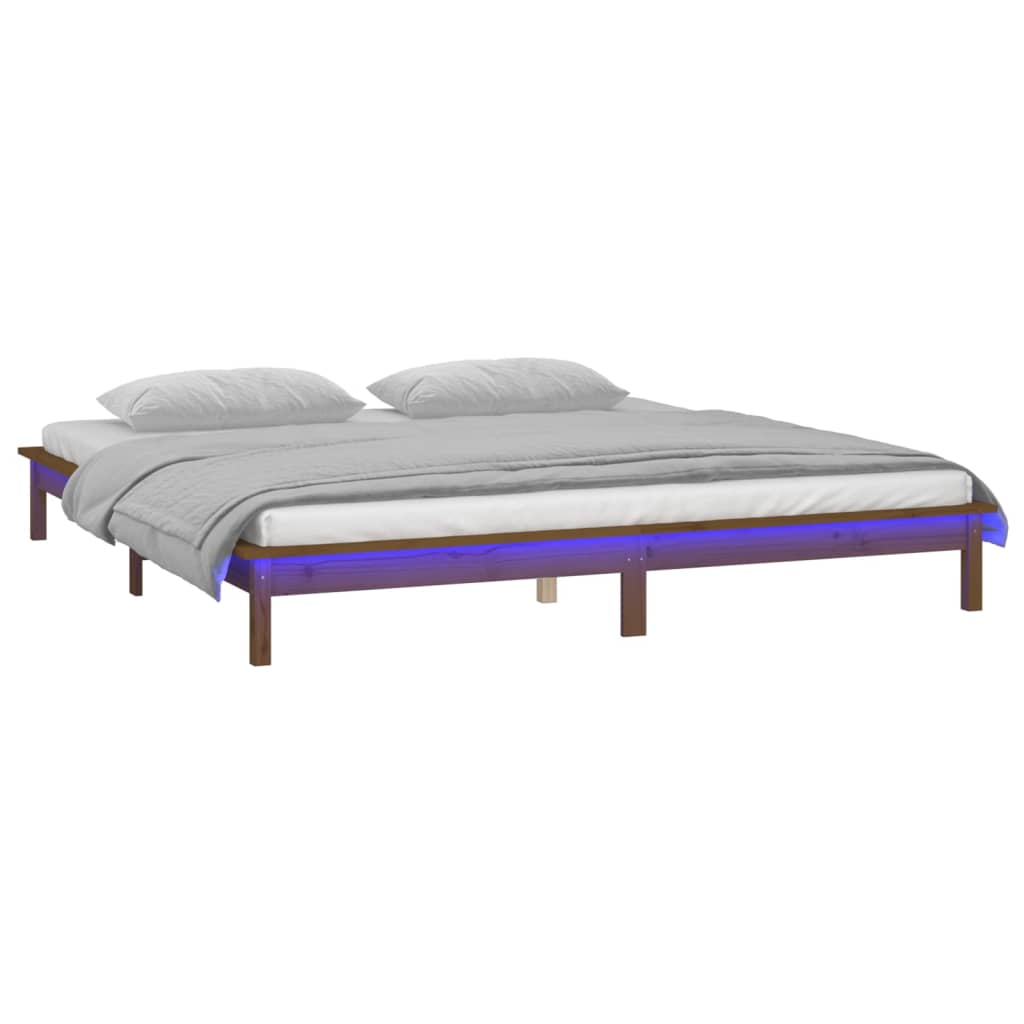 vidaXL Cadru de pat cu LED, maro miere, 120x200 cm, lemn masiv vidaXL Cadru de pat cu LED, maro miere, 120x200 cm, lemn masiv