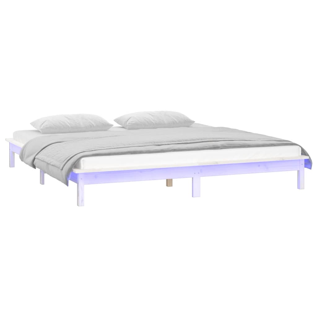 vidaXL Cadru de pat cu LED, alb, 140x200 cm, lemn masiv