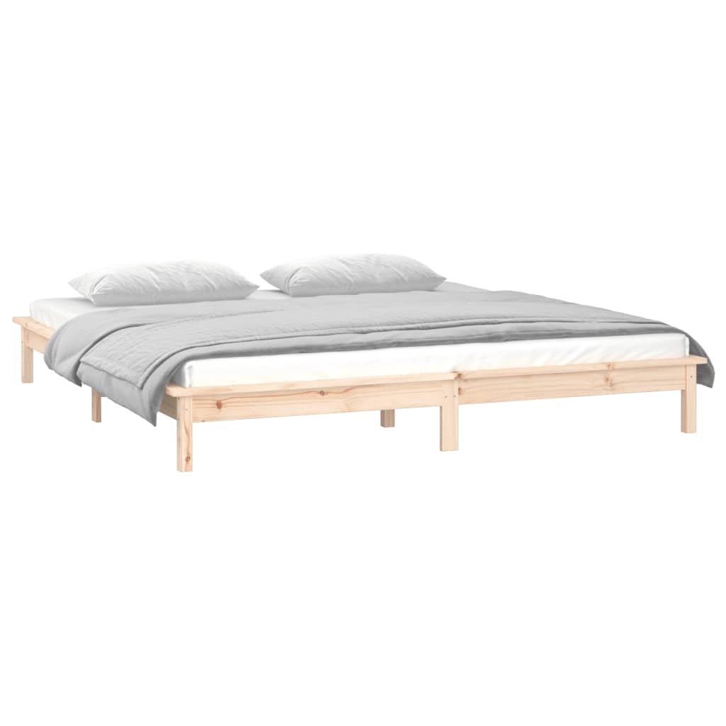 vidaXL Cadru de pat cu LED, 150x200 cm, lemn masiv, King Size 5FT vidaXL Cadru de pat cu LED, 150x200 cm, lemn masiv, King Size 5FT