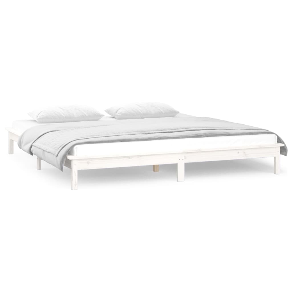 vidaXL Cadru de pat cu LED King Size, alb, 150x200 cm, lemn masiv