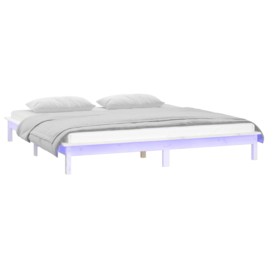 vidaXL Cadru de pat cu LED, alb, 200x200 cm, lemn masiv