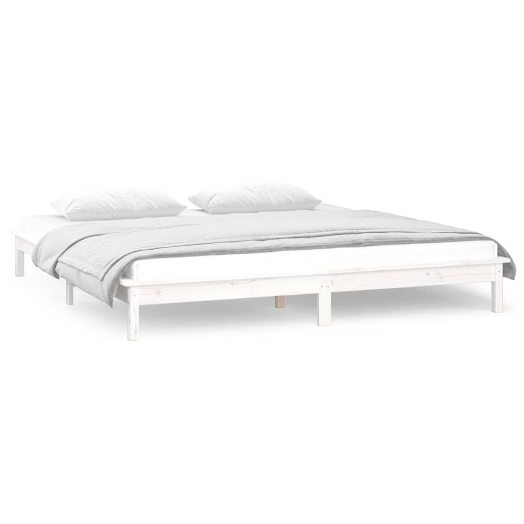 vidaXL Cadru de pat cu LED, alb, 200x200 cm, lemn masiv
