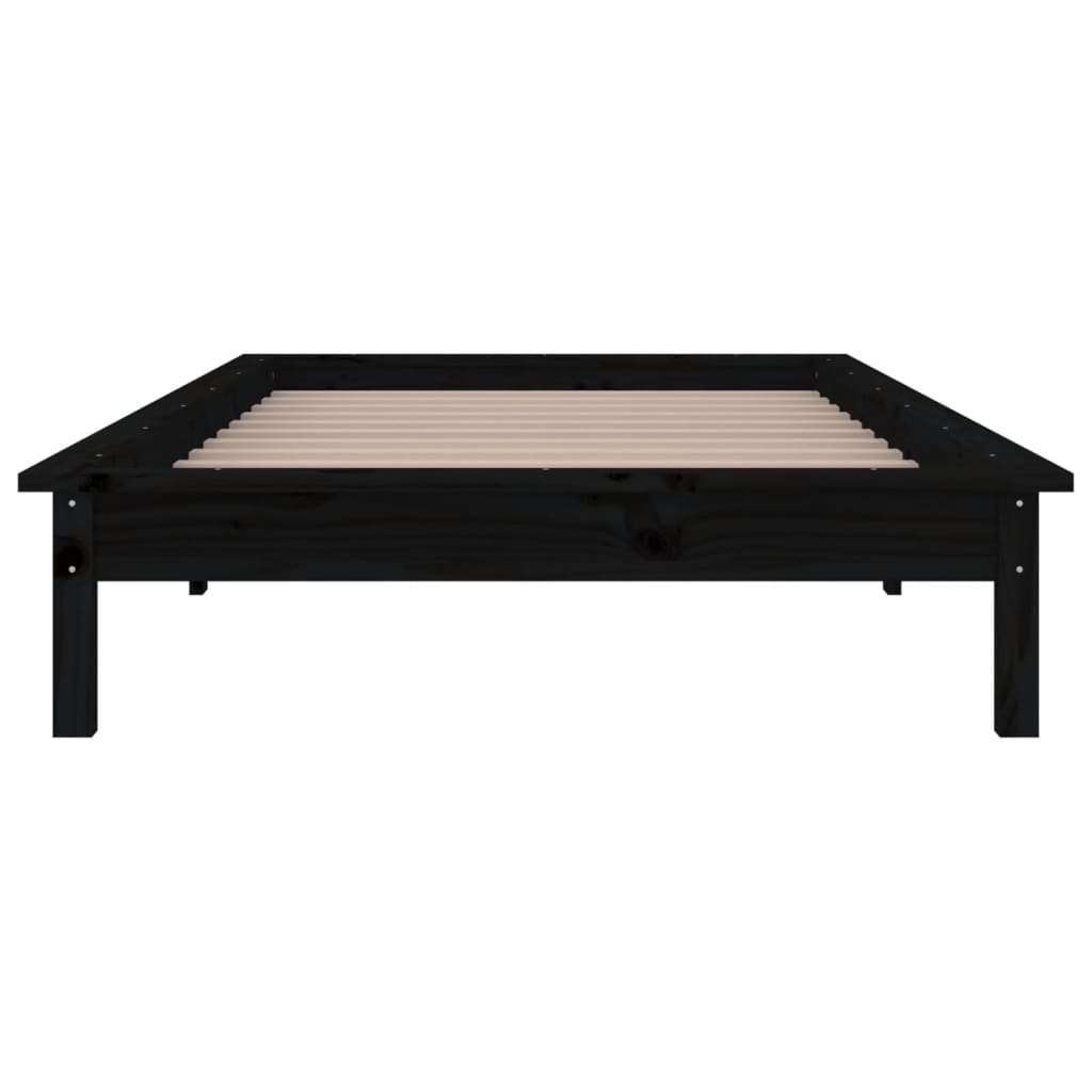 vidaXL Cadru de pat LED mic single, negru, 75x190 cm, lemn masiv vidaXL Cadru de pat LED mic single, negru, 75x190 cm, lemn masiv