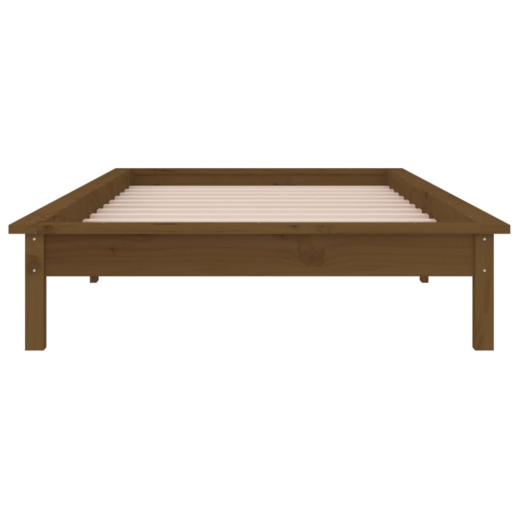 vidaXL Cadru de pat LED Single, maro miere, 90x190 cm, lemn masiv vidaXL Cadru de pat LED Single, maro miere, 90x190 cm, lemn masiv