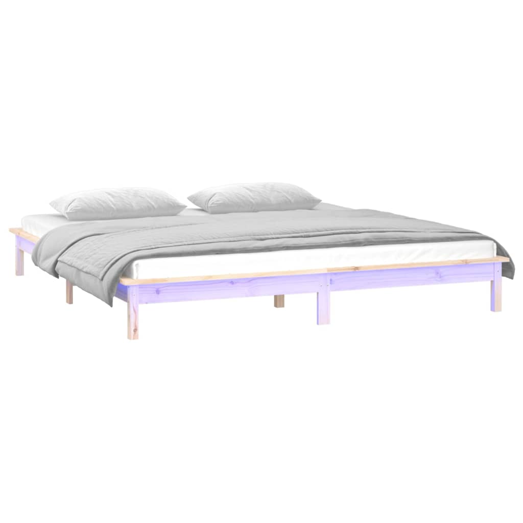 vidaXL Cadru de pat cu LED mic dublu, 120x190 cm, lemn masiv vidaXL Cadru de pat cu LED mic dublu, 120x190 cm, lemn masiv