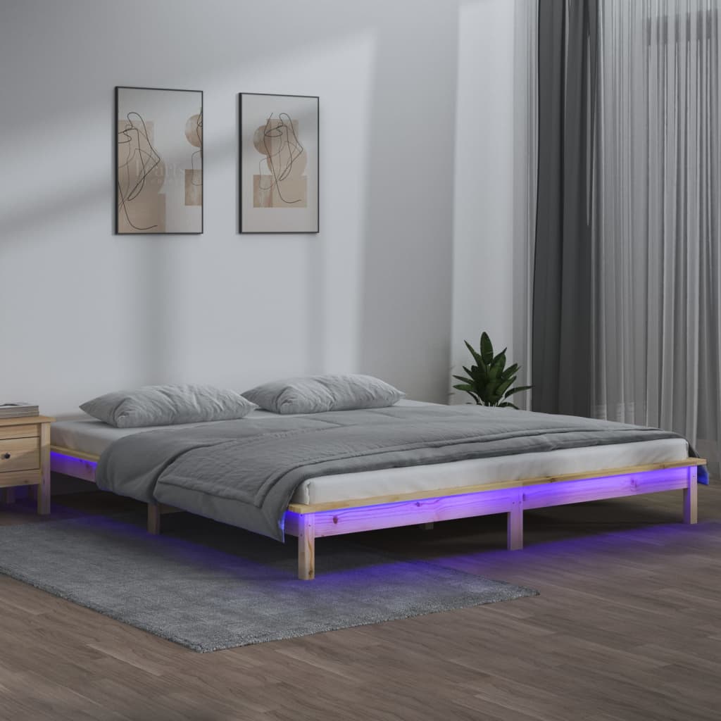 vidaXL Cadru de pat cu LED mic dublu, 120x190 cm, lemn masiv vidaXL Cadru de pat cu LED mic dublu, 120x190 cm, lemn masiv