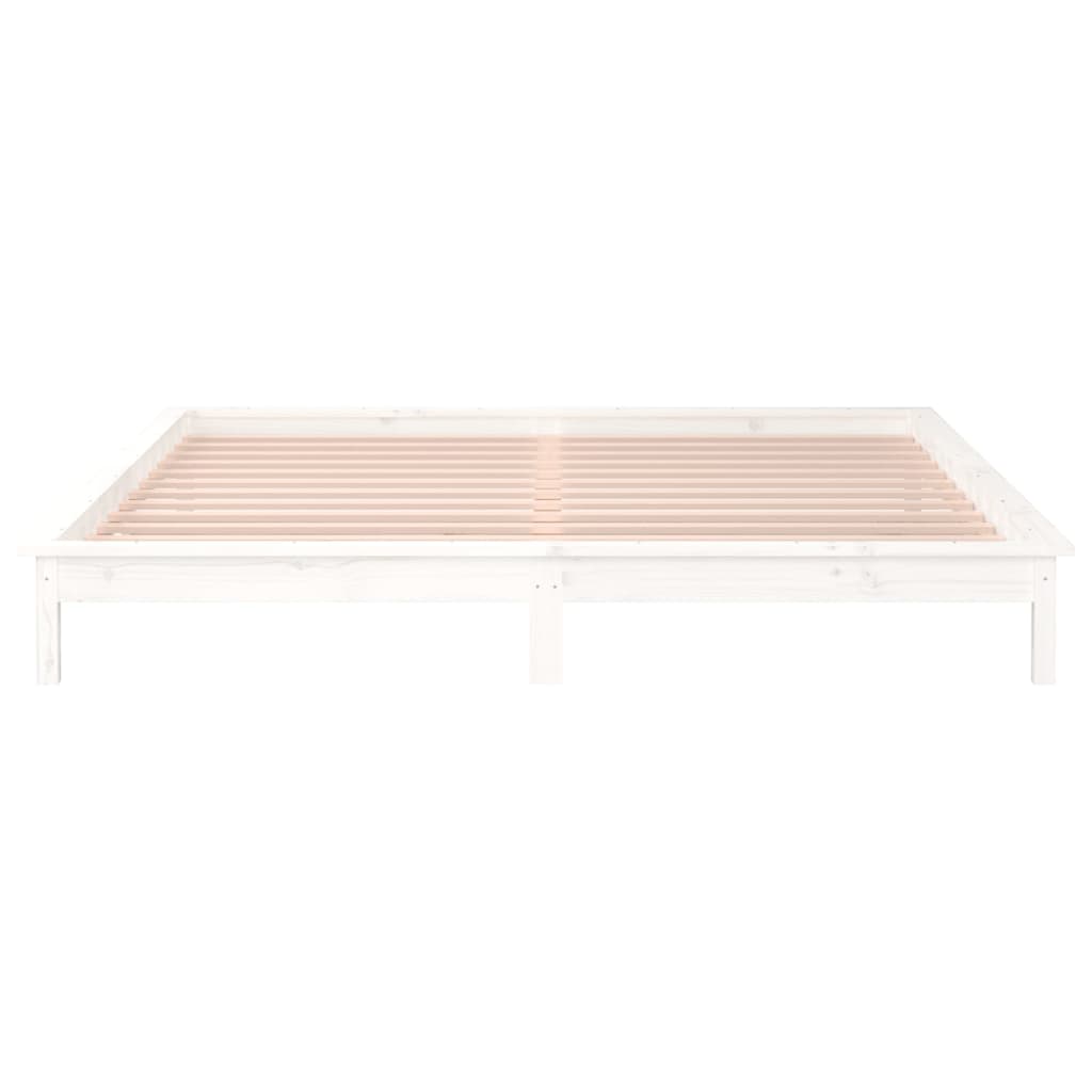 vidaXL Cadru de pat cu LED mic dublu, alb, 120x190 cm, lemn masiv