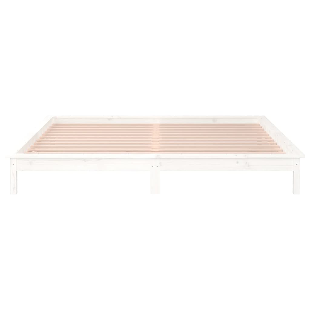 vidaXL Cadru de pat cu LED, dublu, alb, 135x190 cm, lemn masiv