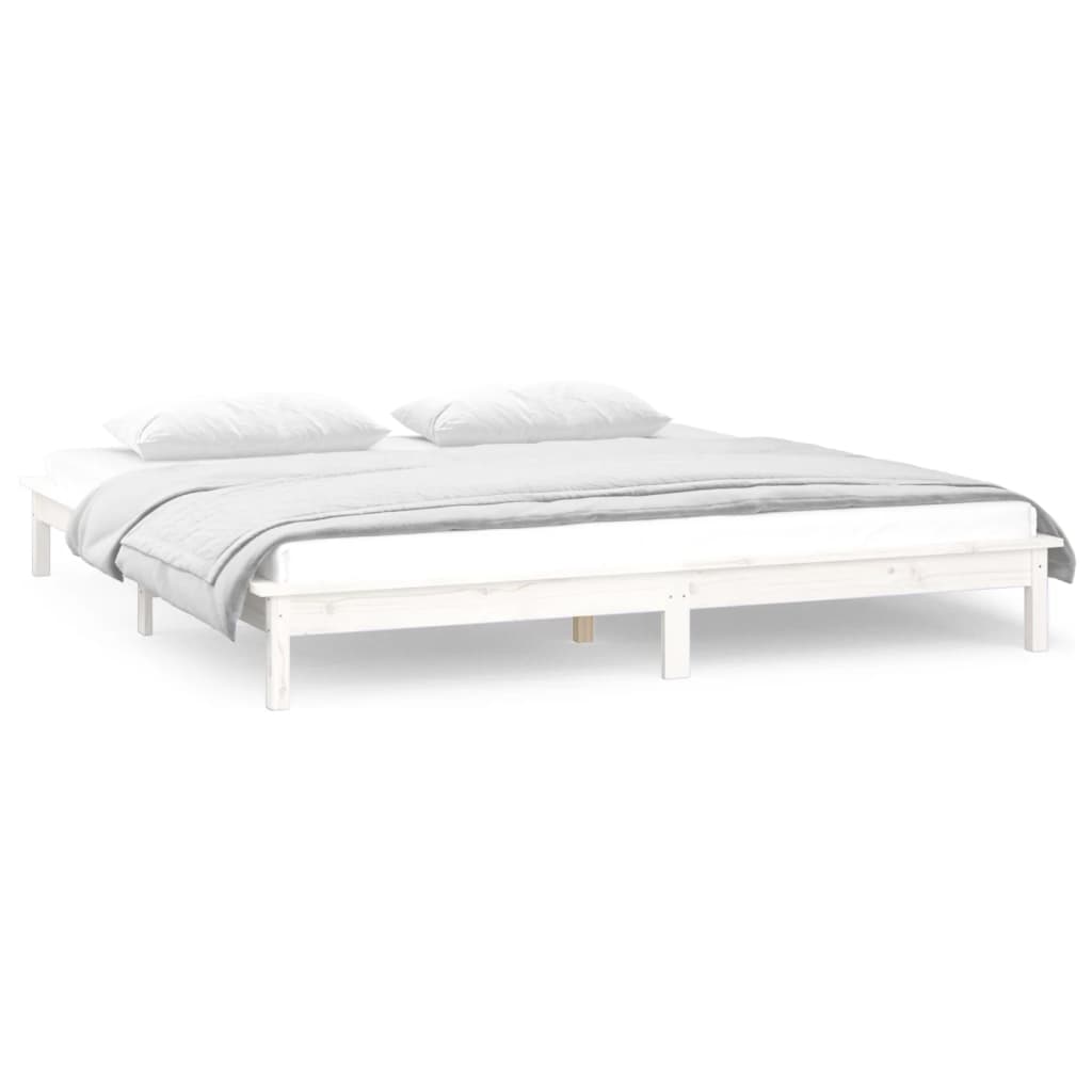 vidaXL Cadru de pat cu LED, alb, 140x190 cm, lemn masiv
