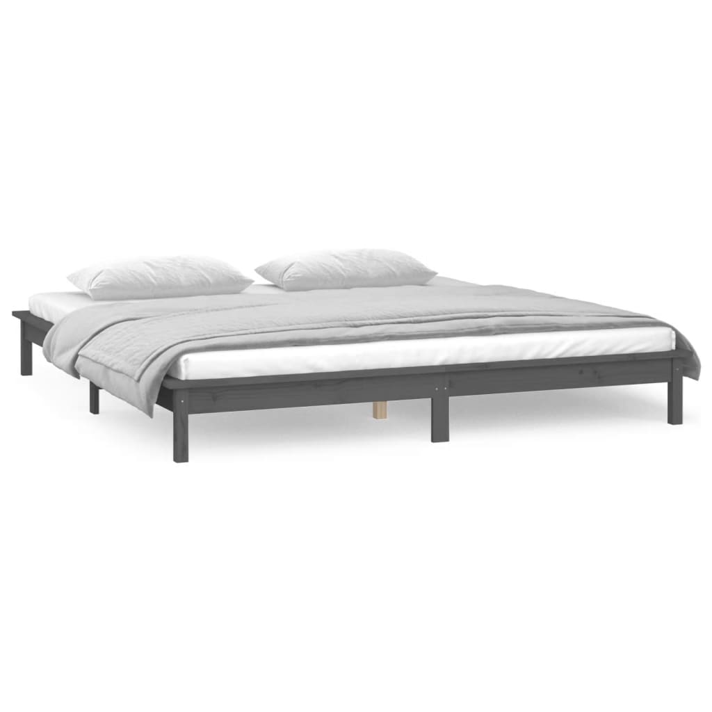 vidaXL Cadru de pat cu LED, gri, 140x190 cm, lemn masiv