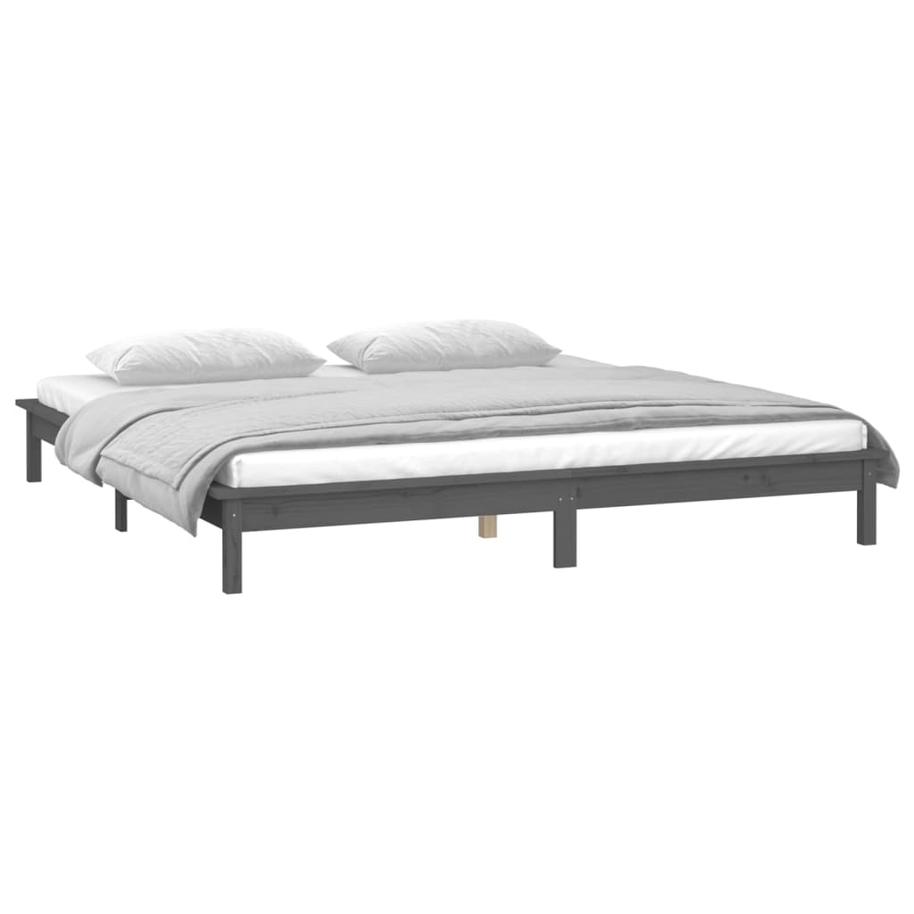 vidaXL Cadru de pat cu LED, gri, 140x190 cm, lemn masiv