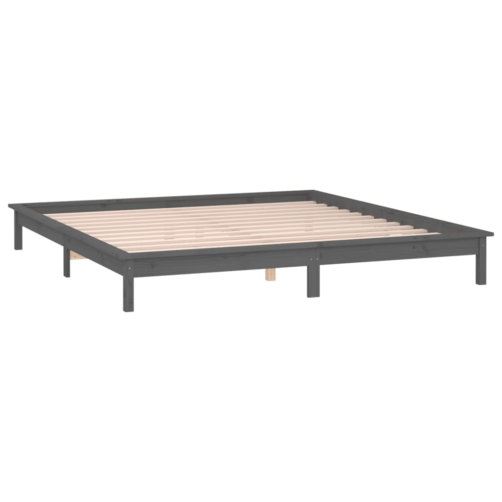 vidaXL Cadru de pat cu LED, gri, 140x190 cm, lemn masiv