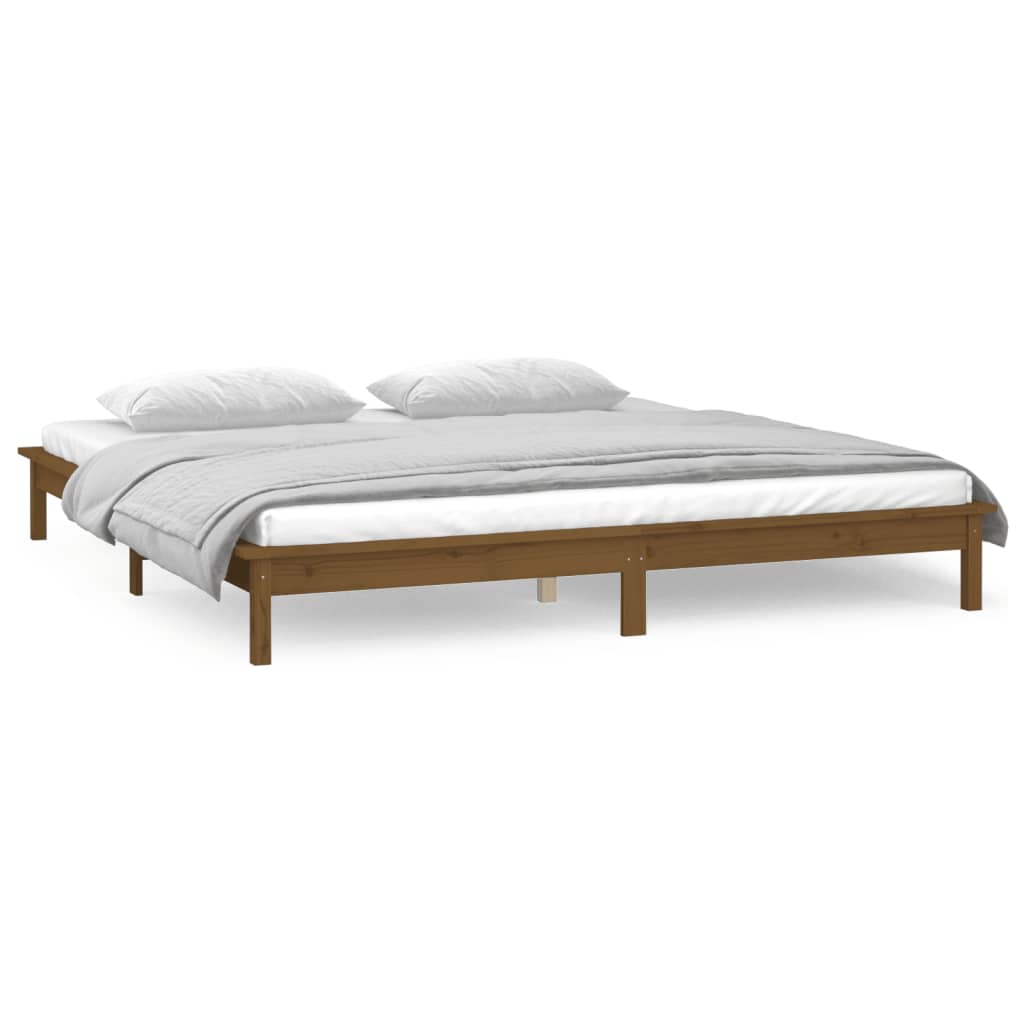 vidaXL Cadru de pat cu LED, maro miere, 140x190 cm, lemn masiv