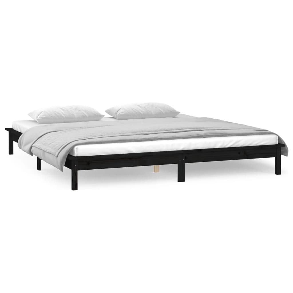 vidaXL Cadru de pat cu LED, negru, 140x190 cm, lemn masiv