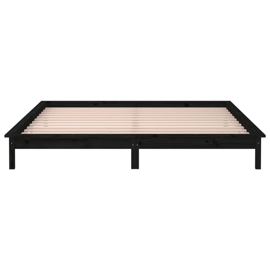 vidaXL Cadru de pat cu LED, negru, 140x190 cm, lemn masiv