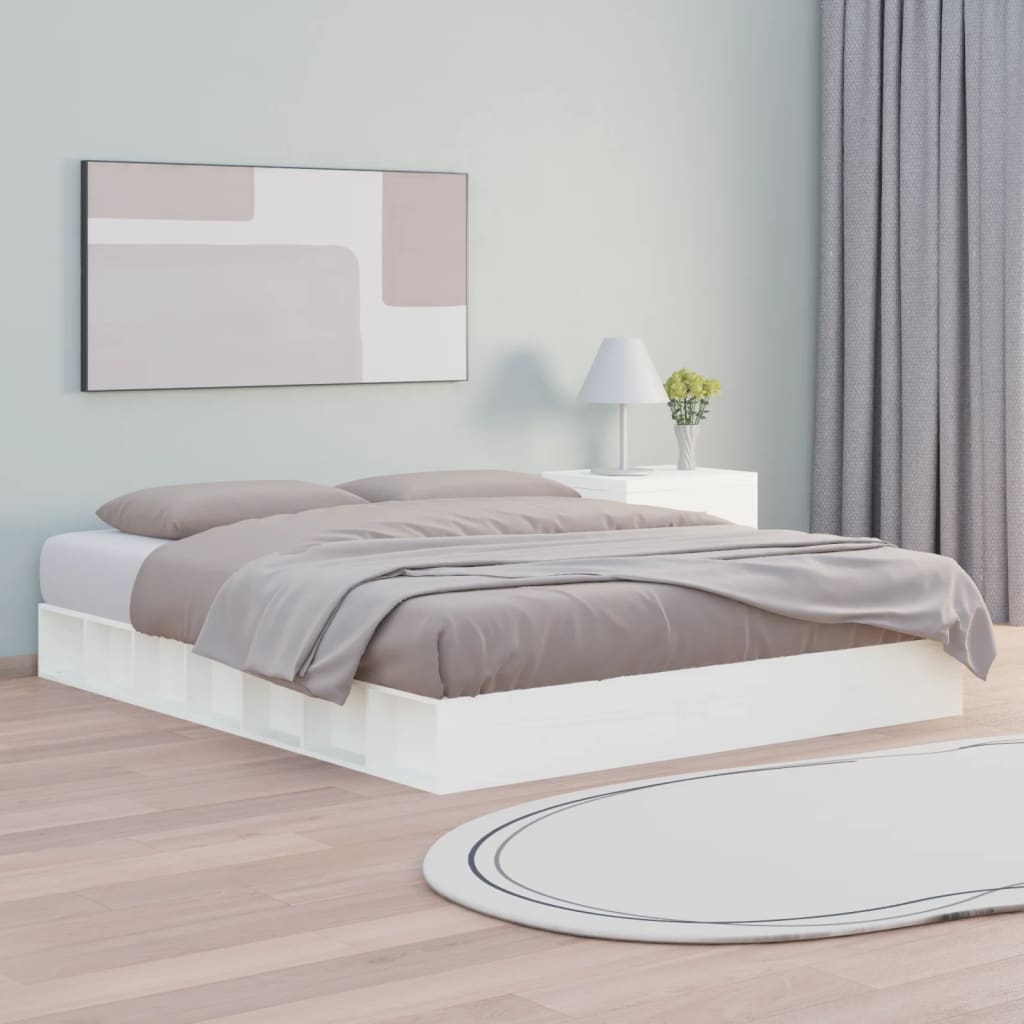 vidaXL Cadru de pat King Size, alb, 150x200 cm, lemn masiv vidaXL Cadru de pat King Size, alb, 150x200 cm, lemn masiv