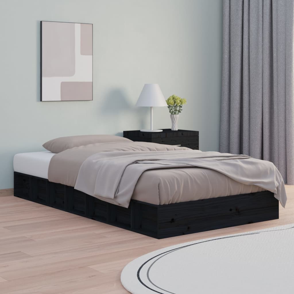 vidaXL Cadru de pat dublu, negru, 135x190 cm, lemn masiv vidaXL Cadru de pat dublu, negru, 135x190 cm, lemn masiv