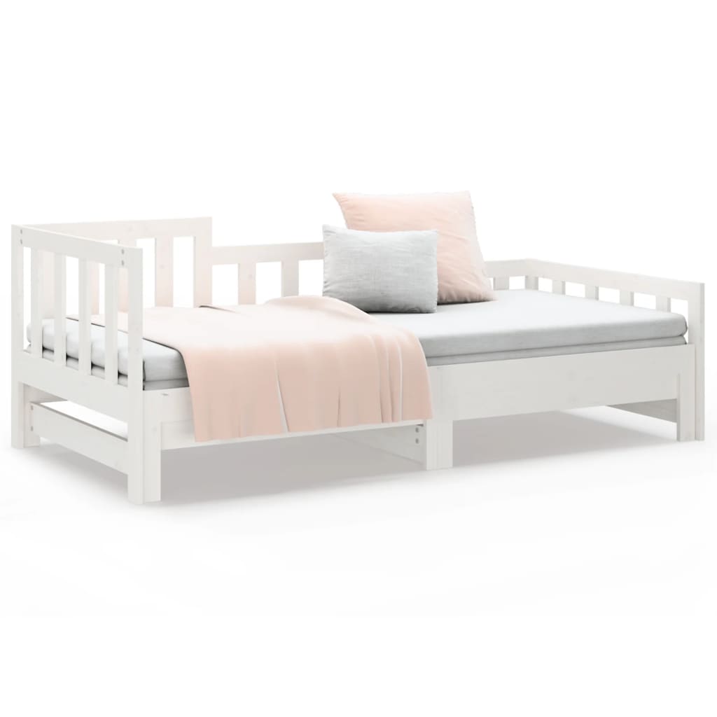 vidaXL Pat de zi extensibil, alb, 2x(80x200) cm, lemn masiv de pin